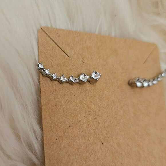 NEW Silver Crystal Rhinestone Ear Crawler Climber Fashion Earrings, 2 Pairs - Picture 4 of 6